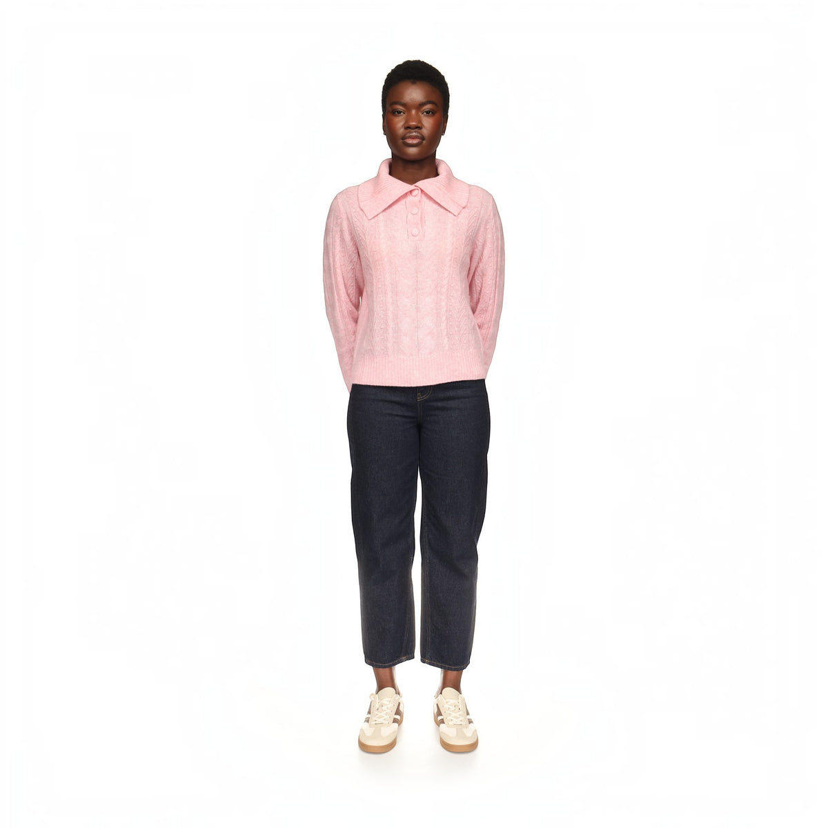 MIXED CABLE COLLARED BUTTON UP