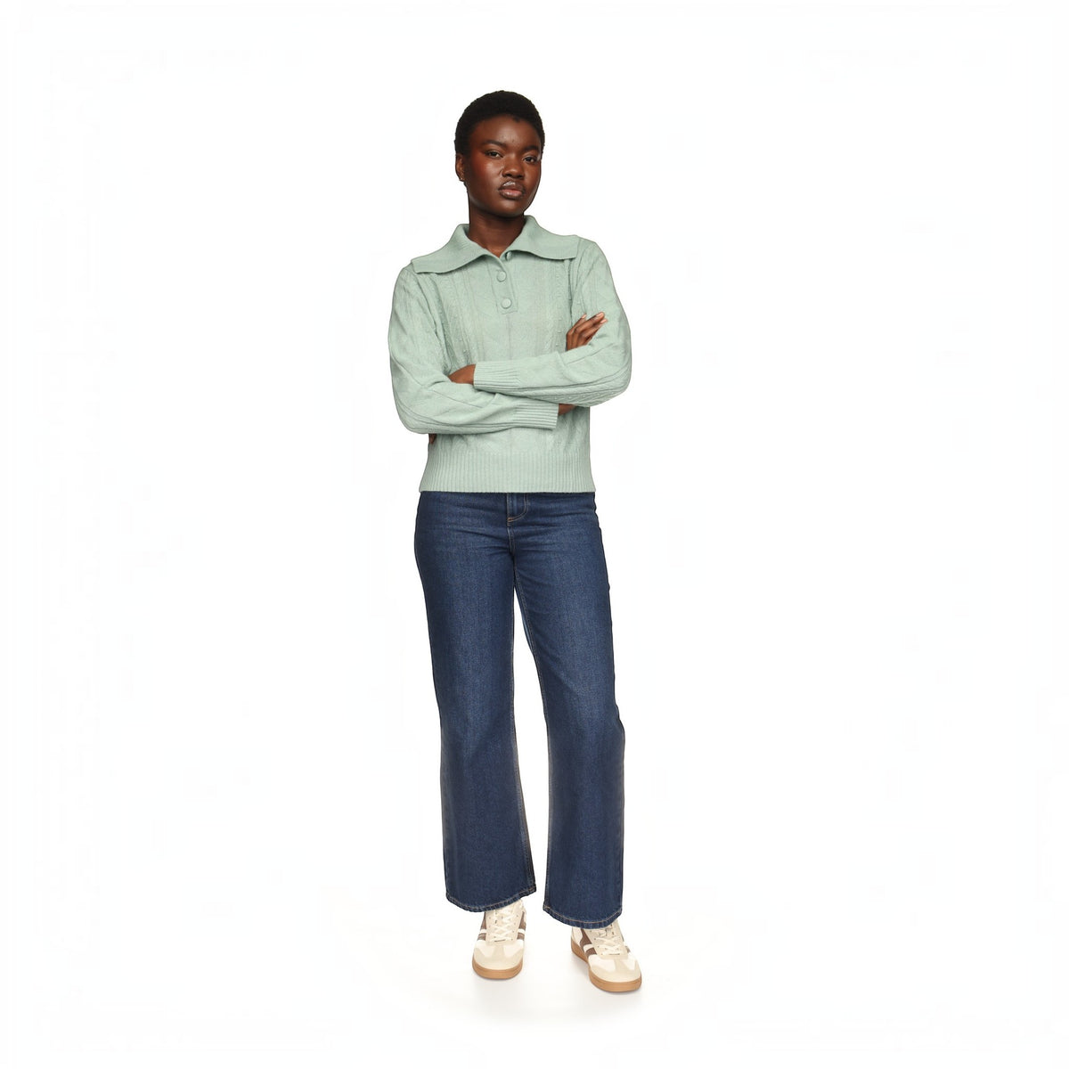 MIXED CABLE COLLARED BUTTON UP