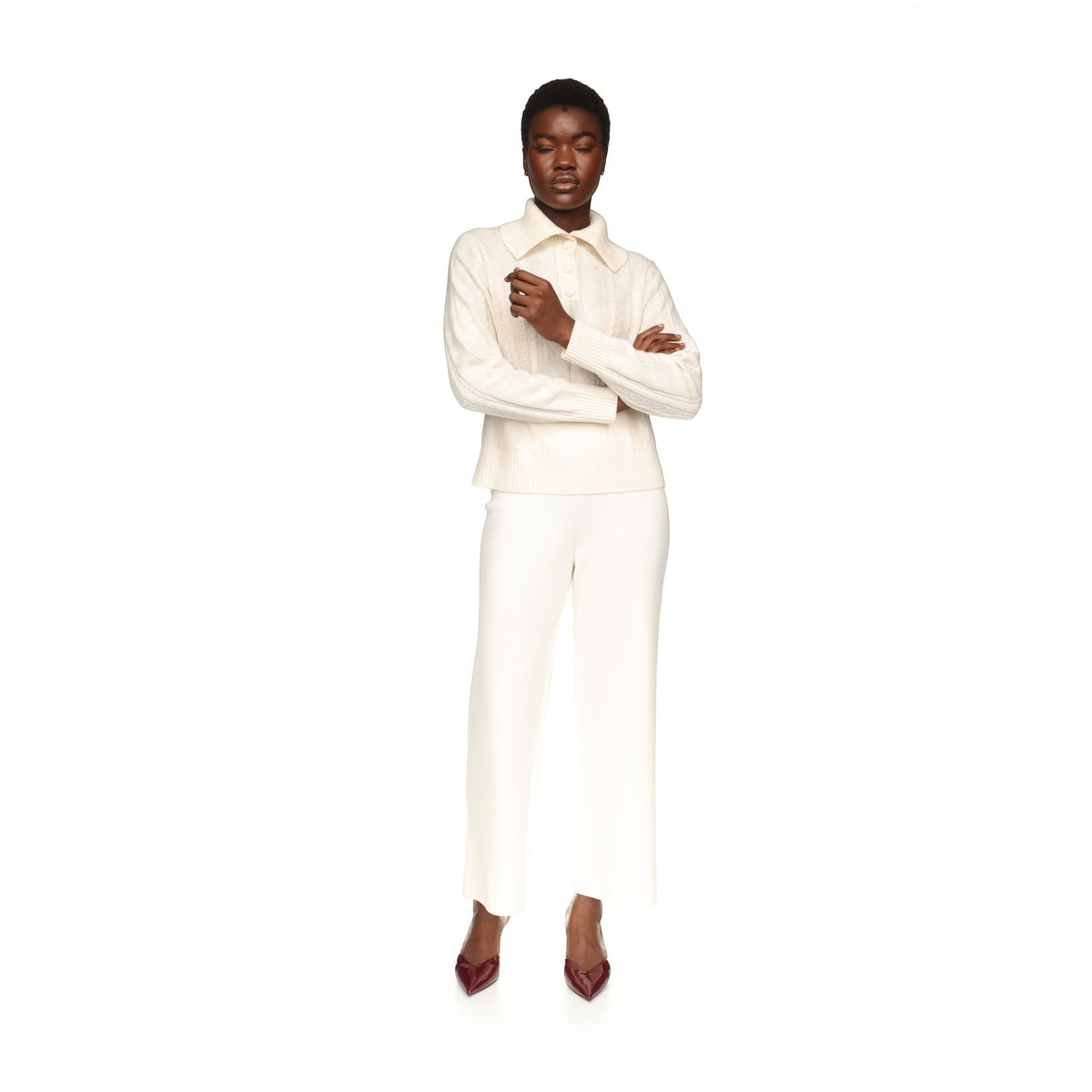 MIXED CABLE COLLARED BUTTON UP